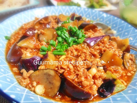 ヘルシー♡レンジで簡単♡大豆のお肉♡麻婆なす